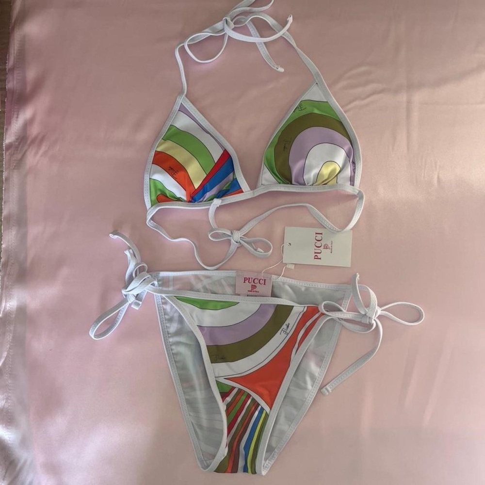 Pucci Pink & White Swim Top with Branded Tag